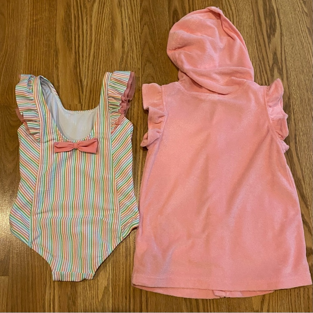 Darling Set with Pastel Stripe Ruffle Butts Swimsuit & Old Navy Coverup - Picture 2 of 13